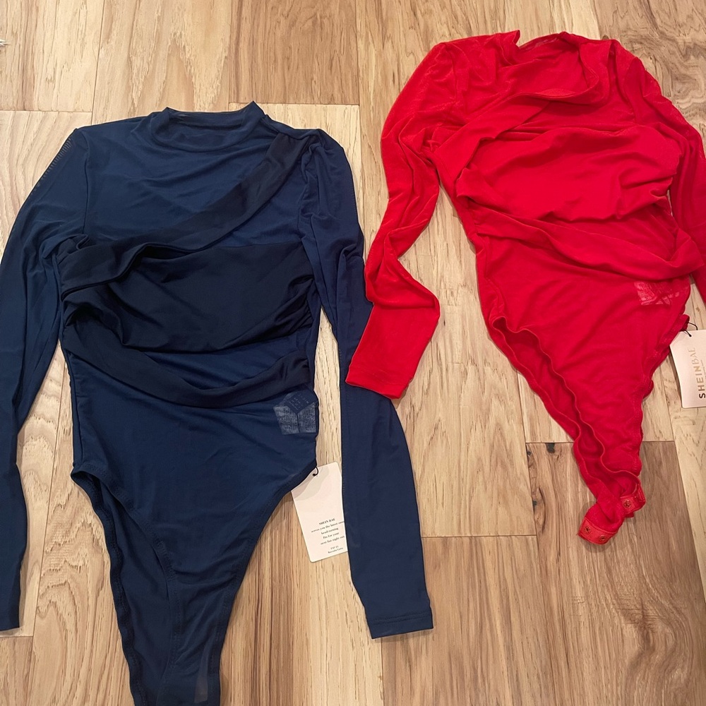 Red and Navy Long Sleeve Bodysuits